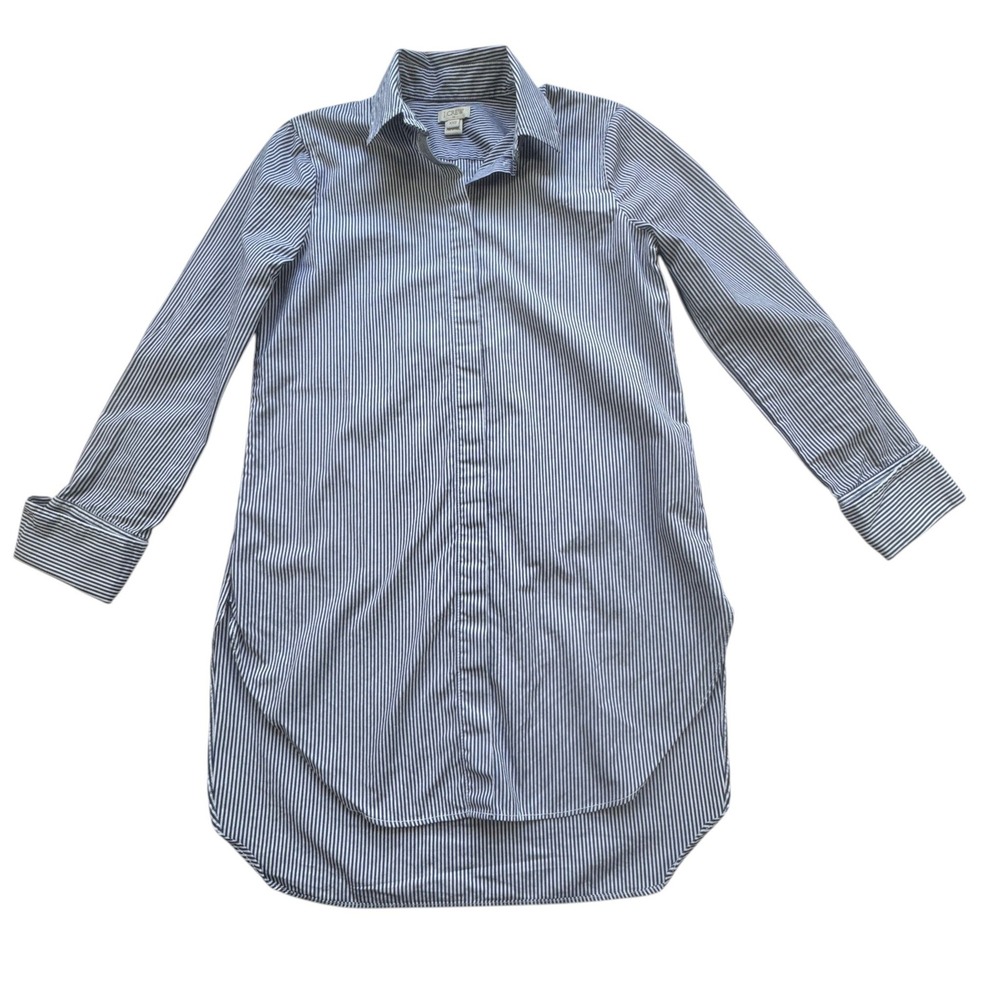 J Crew Striped Button Front Tunic Shirt Womens XXS Blue White Cotton Nautical